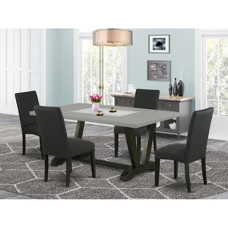 East West Furniture 5 Piece V-Style Dining Room Set - Black V697DR124-5